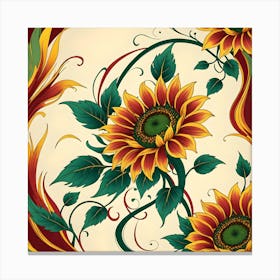 Yellow Sunflowers With Red And Green Canvas Print