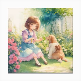 Beautiful Little Girl Playing With Her Do 0 (1) Canvas Print