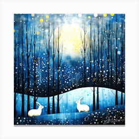 Rabbits Winter - Snowy Night Canvas Print