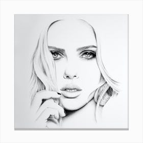 Scarlett Johansson Pencil Drawing Portrait Minimal Black and White Canvas Print