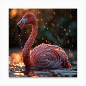 Flamingo In The Rain 2 Canvas Print