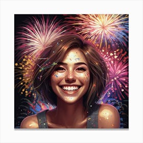 Photo Smiley Woman With Fireworks 1 1 3 Canvas Print