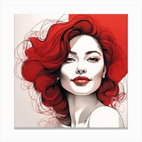 Red Hair Canvas Print - Line Art Style Woman Canvas Print