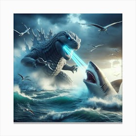 Godzilla Vs Shark 5 Canvas Print