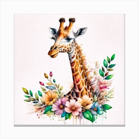 Giraffe With Flowers Canvas Print