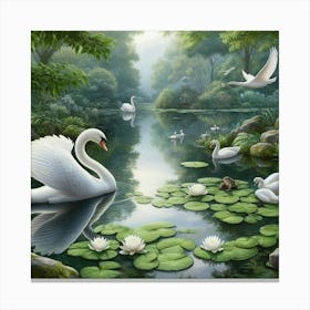 Swans In The Pond 5 Canvas Print
