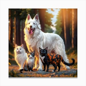 Family Of Cats And Dogs Canvas Print