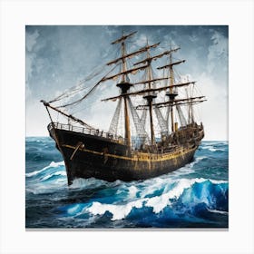 Pirate Ship In Rough Seas Canvas Print