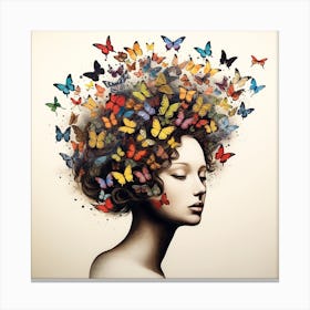 Retro Woman with Butterfly thoughts Canvas Print