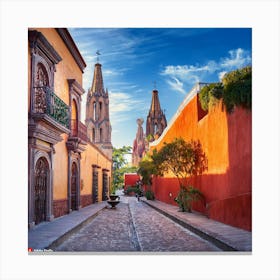 Cobblestone Street In Mexico City Canvas Print