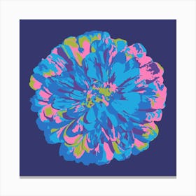 CHRYSANTHEMUMS Single Abstract Polka Dot Floral Summer Bright Flower in Blue Pink Purple Green on Dark Blue Canvas Print