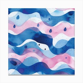 Blue And Pink Watercolor Waves Canvas Print