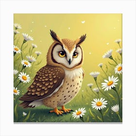 Owl On A Field Of Daisies 1 Canvas Print