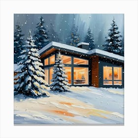 Falling Snow And Christmas Trees Canvas Print