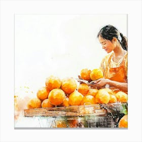 Market in Asia - Asian Woman Selling Oranges Canvas Print