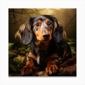 Dachshund In The Forest Photo Canvas Print