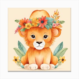 Floral Baby Lion Nursery Painting (15) Canvas Print