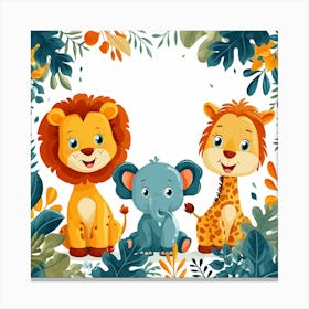 Cute Lions And Elephants Canvas Print