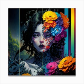 Portrait Of A Girl With Flowers Canvas Print