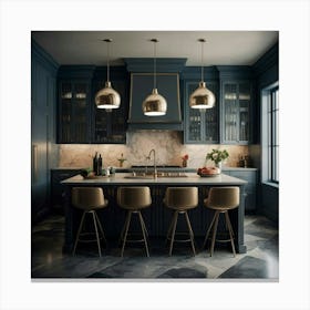 Dark Blue Kitchen Canvas Print