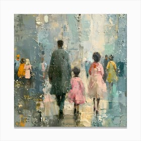 Family Walking In The Rain, Abstract Expressionism, Minimalism, and Neo-Dada Canvas Print