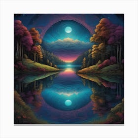 Moon Reflected In A Lake Canvas Print