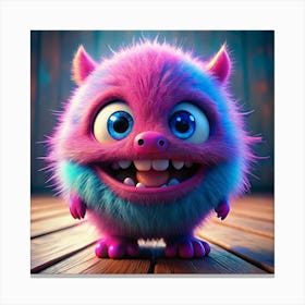 Smiling Pink And Blue Furry Monster Canvas Print