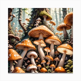 Mushrooms In The Forest 17 Canvas Print