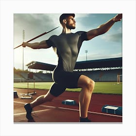 An Athlete Throwing A Javelin On A Sports Field 4 Canvas Print