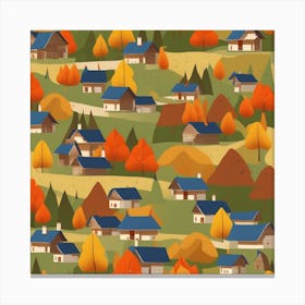 Autumn Village Seamless Pattern Canvas Print