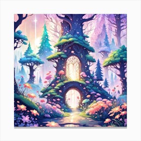 A Fantasy Forest With Twinkling Stars In Pastel Tone Square Composition 338 Canvas Print