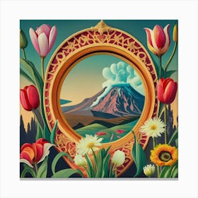 Picture Frame Decorated With Flames Above A Volcano 2 Canvas Print
