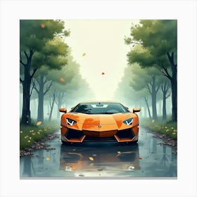 Lamborghini Aventador Surrounded By A Watercolor Misty Forest 1 Canvas Print