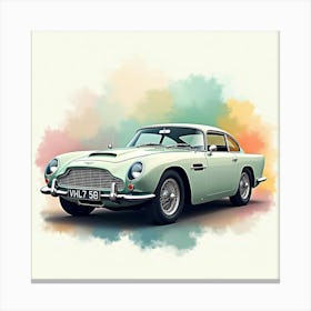 Aston Martin Db4 Gt, Colorful Watercolor Background, No Logo Or Signature 1 Canvas Print