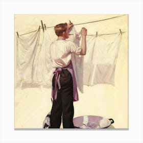 Boy Washing Clothes 1 Canvas Print