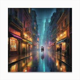 Rainy Night City art print Canvas Print