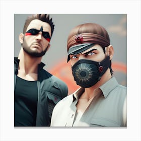 Two Men Wearing Gas Masks Canvas Print