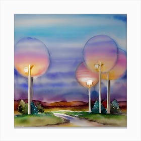 Street Lamps Landscape Canvas Print