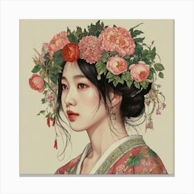 Asian Girl With Flowers Canvas Print