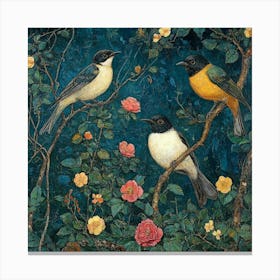 Three Birds In A Garden Art Canvas Print