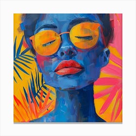 Blue Woman With Sunglasses Canvas Print