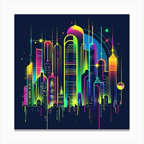 Neon City Skyline 3 Canvas Print