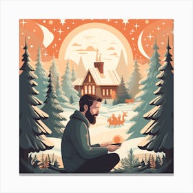 Winter Landscape With Bearded Man Canvas Print