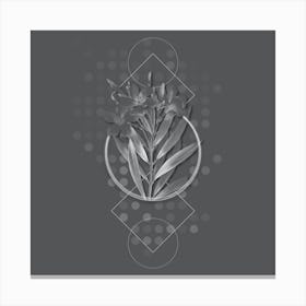 Vintage Oleander Botanical with Line Motif and Dot Pattern in Ghost Gray Canvas Print
