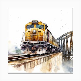 Watercolor Train On The Bridge Canvas Print