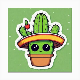 Mexico Cactus With Mexican Hat Inside Taco Sticker 2d Cute Fantasy Dreamy Vector Illustration (7) Canvas Print