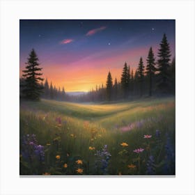 Sunset In The Meadow Paintings Art Print 1 Canvas Print