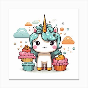 Cute Unicorn With Cupcakes 1 Canvas Print