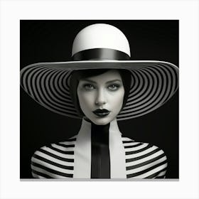 Monochrome Model Wearing Striped Hat Canvas Print