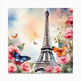 Eiffel Tower And Roses Canvas Print